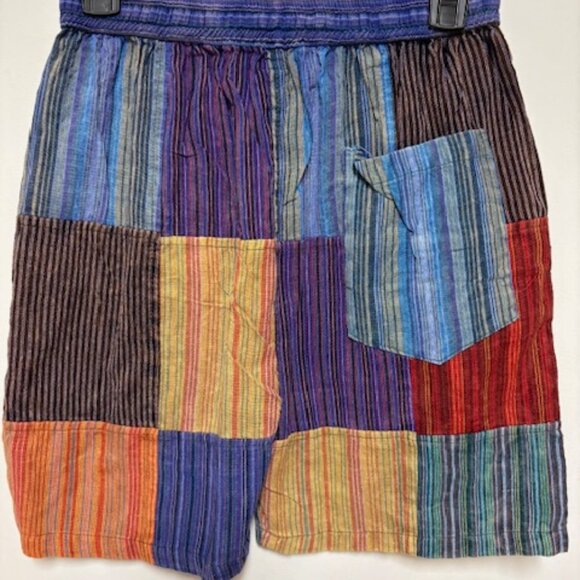 WOMEN 100% COTTON PATCHWORK DRAWSTRING POCKET SHORTS. SZ. M - Picture 3 of 3